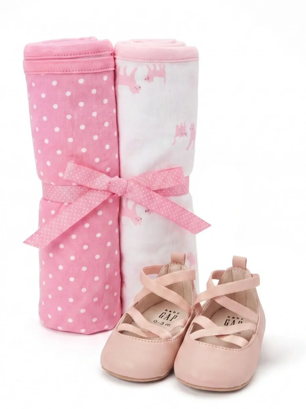 Baby Gap ✦ Ballet Flats & Blanket Set ✦ Pink Polka Dot + Cat Print 0–3M NWT